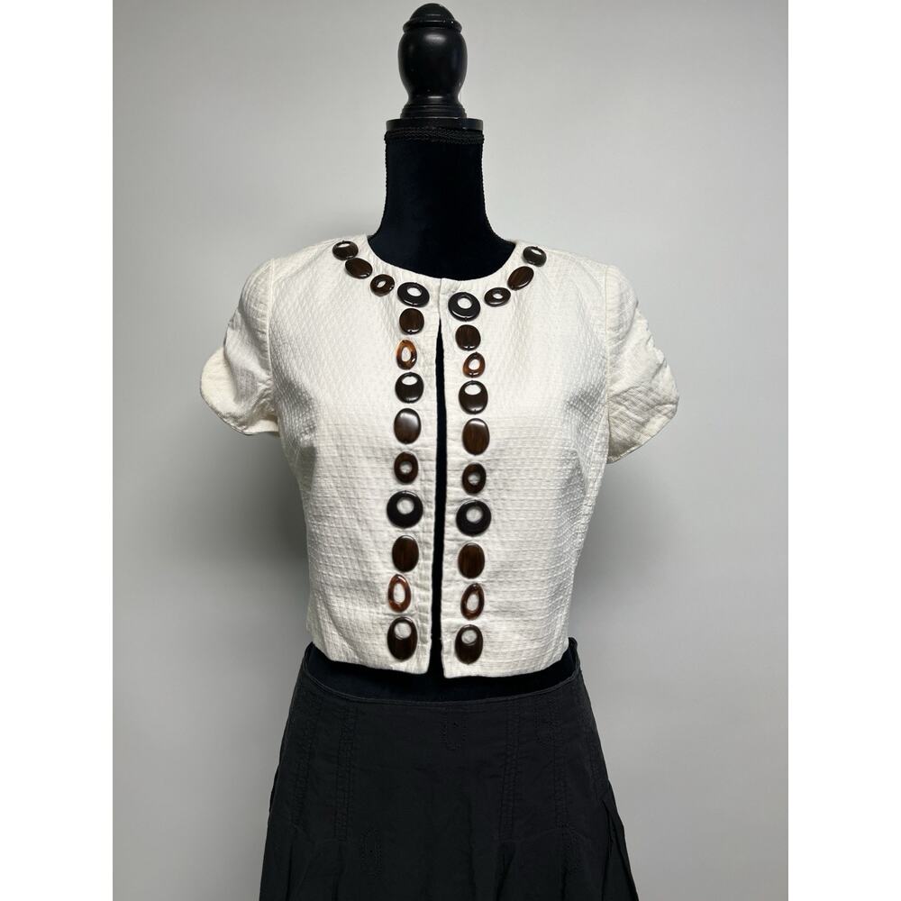 Loft Cropped Jacket Womens Sz 10 P Beaded Earthy Boho Preppy Career Office Artsy